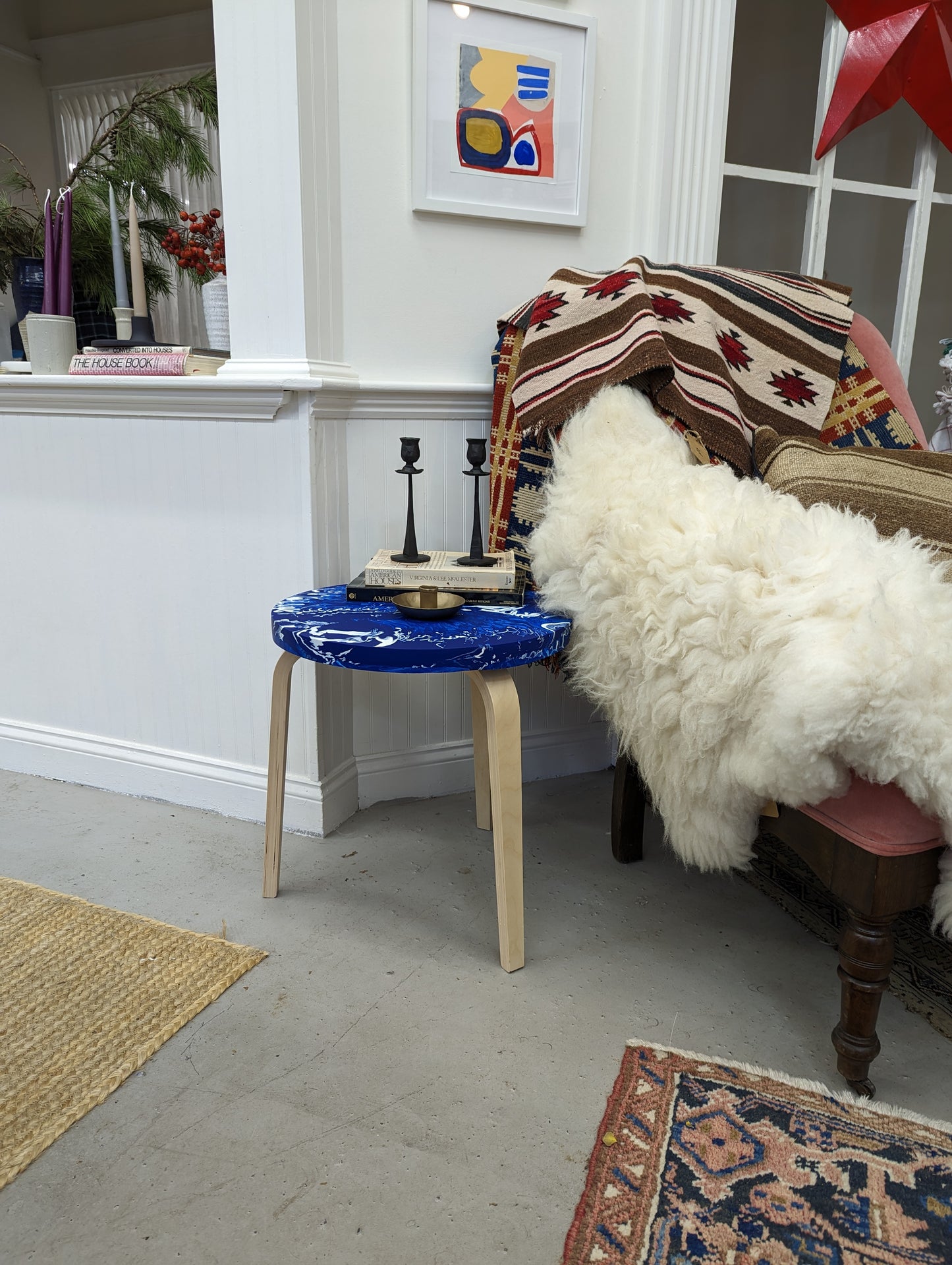 Blue Marbled Side Table *Local Pick-up Only*