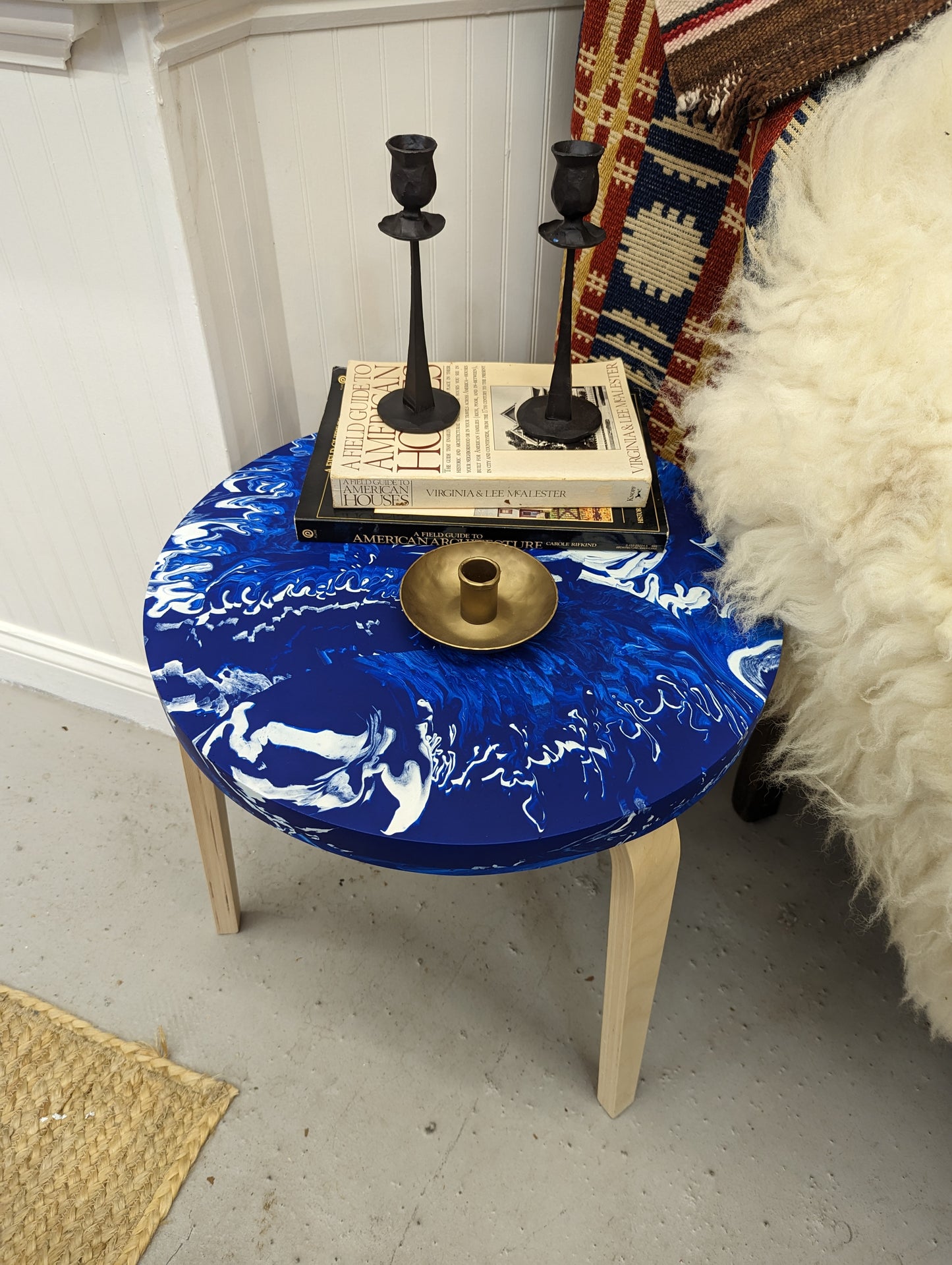 Blue Marbled Side Table *Local Pick-up Only*