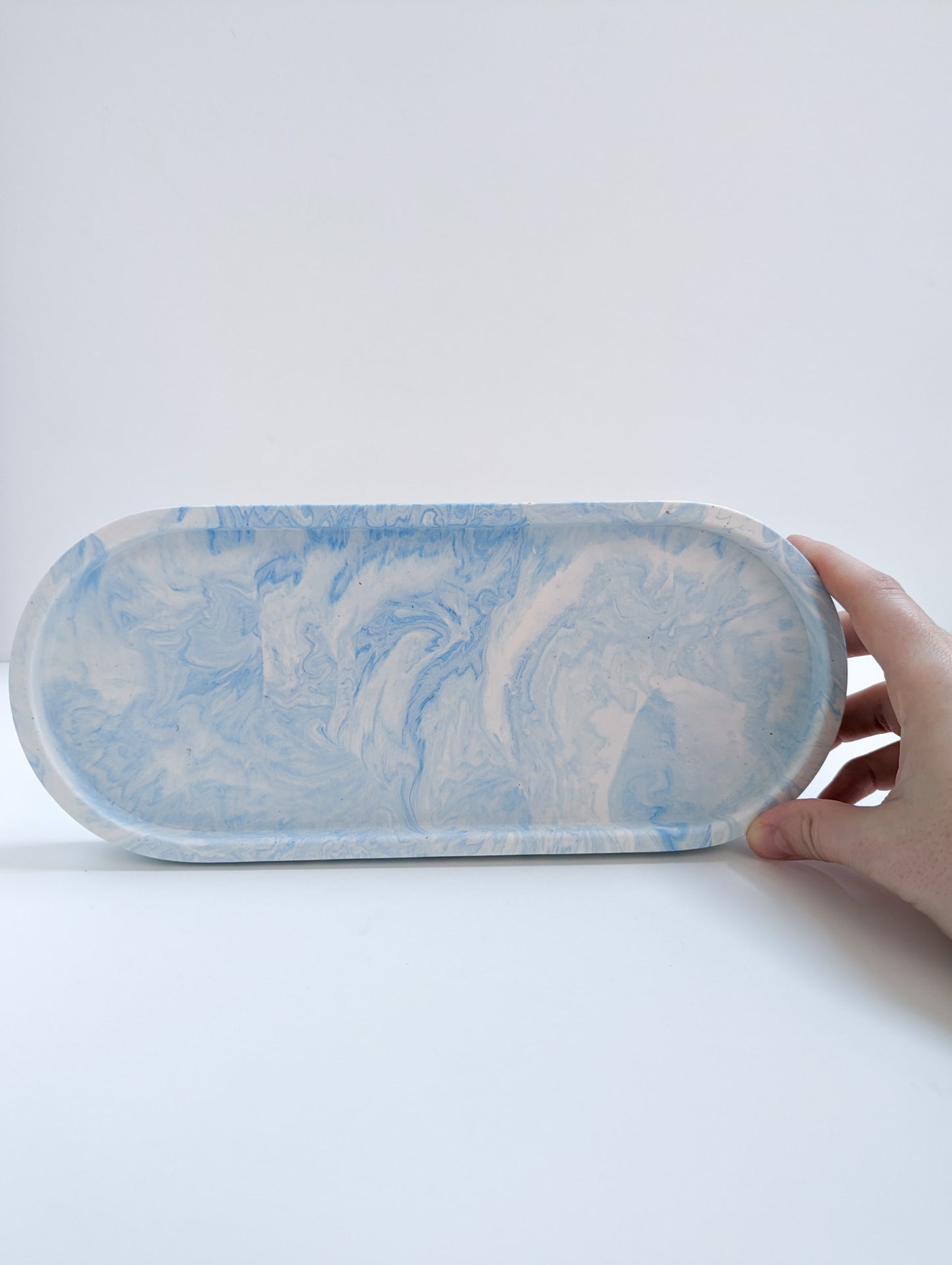 Blue & White Marbled Large Oval Tray