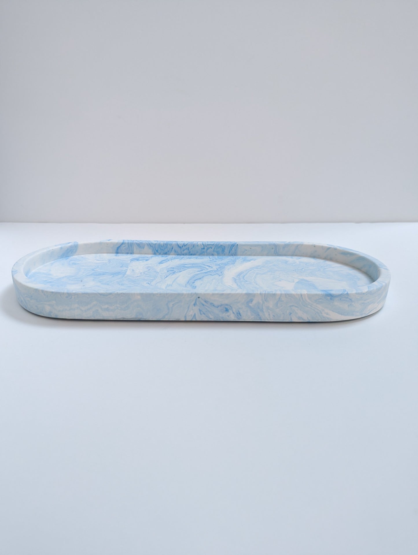 Blue & White Marbled Large Oval Tray