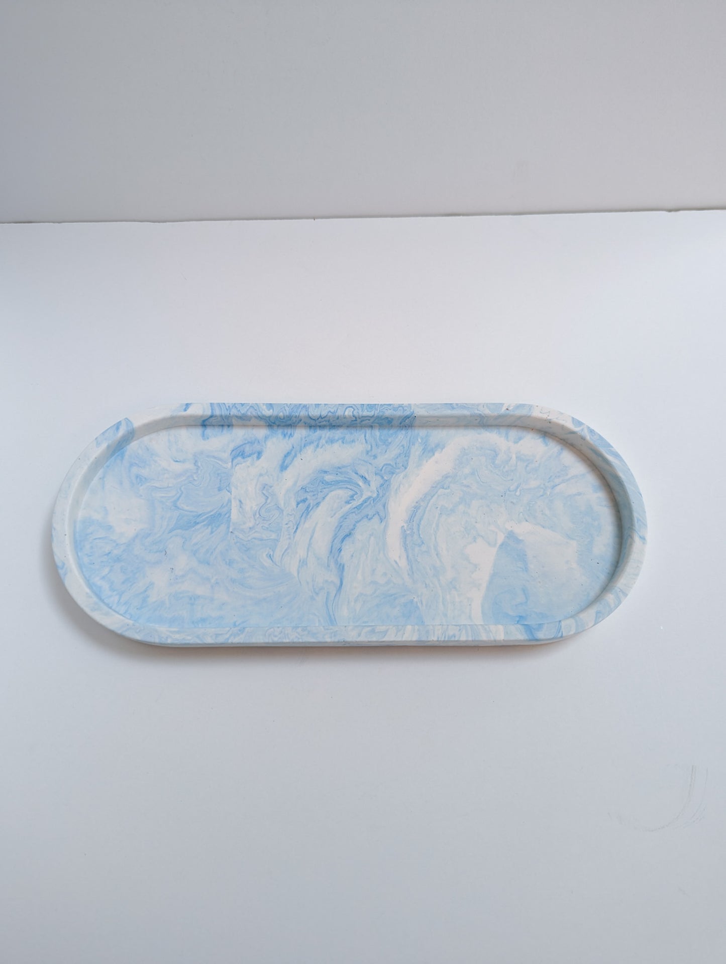 Blue & White Marbled Large Oval Tray