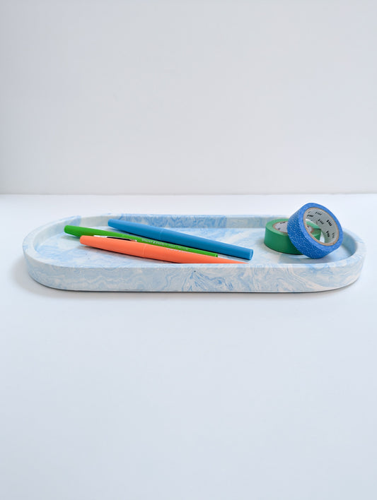 Blue & White Marbled Large Oval Tray