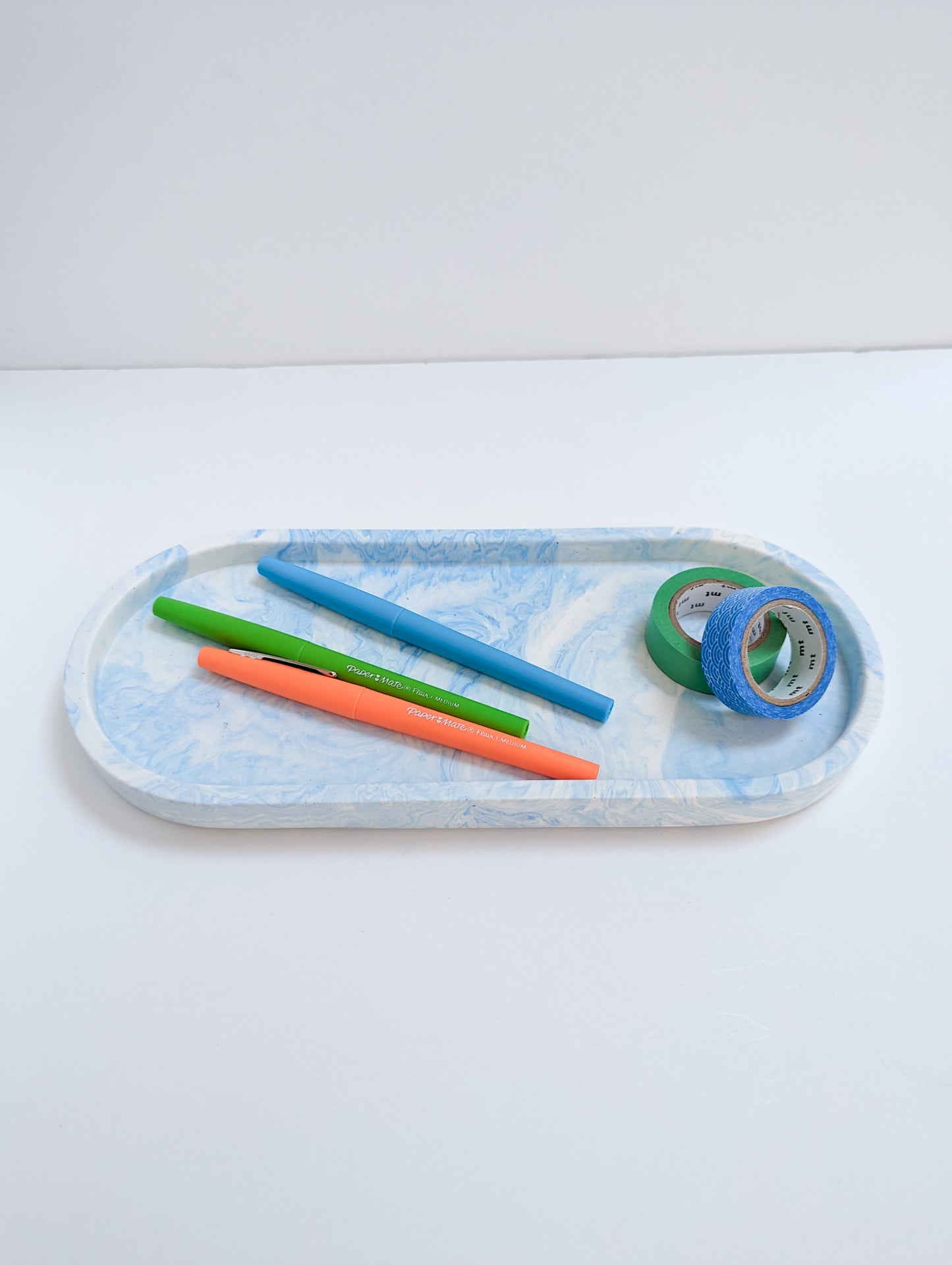 Blue & White Marbled Large Oval Tray