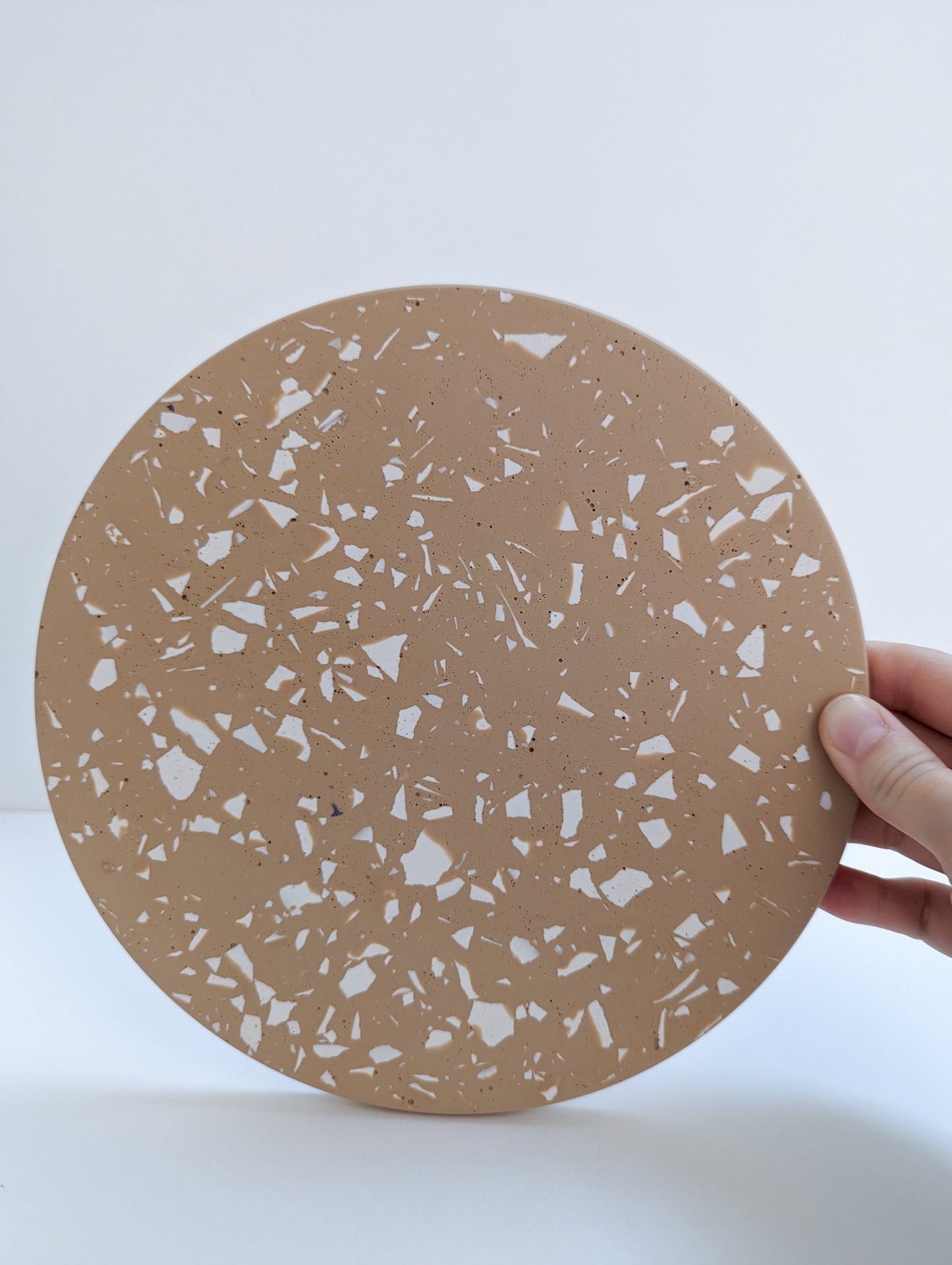 Tan & White Terrazzo Round Tray