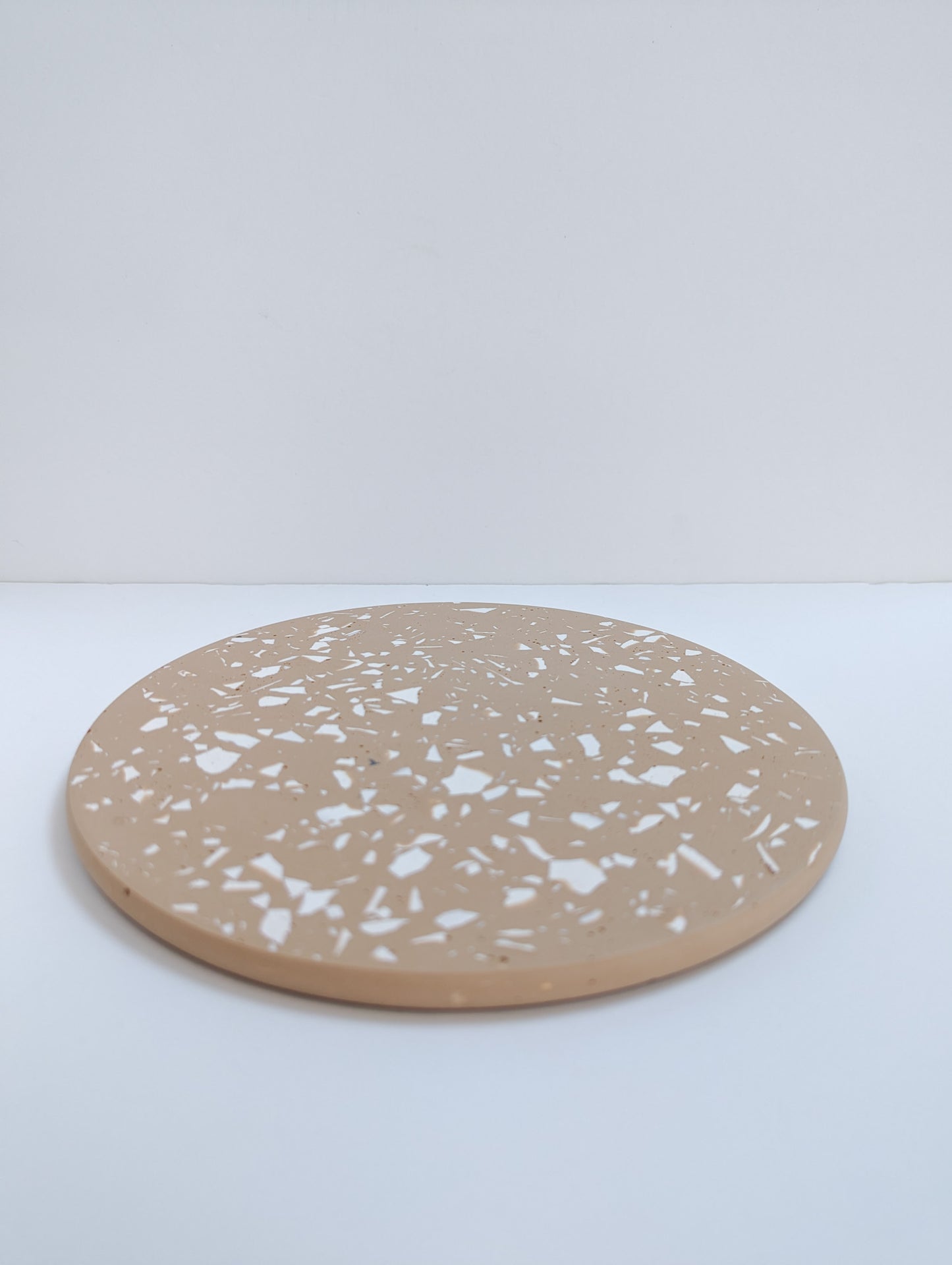 Tan & White Terrazzo Round Tray