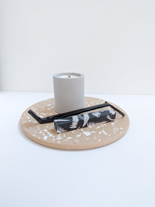 Tan & White Terrazzo Round Tray