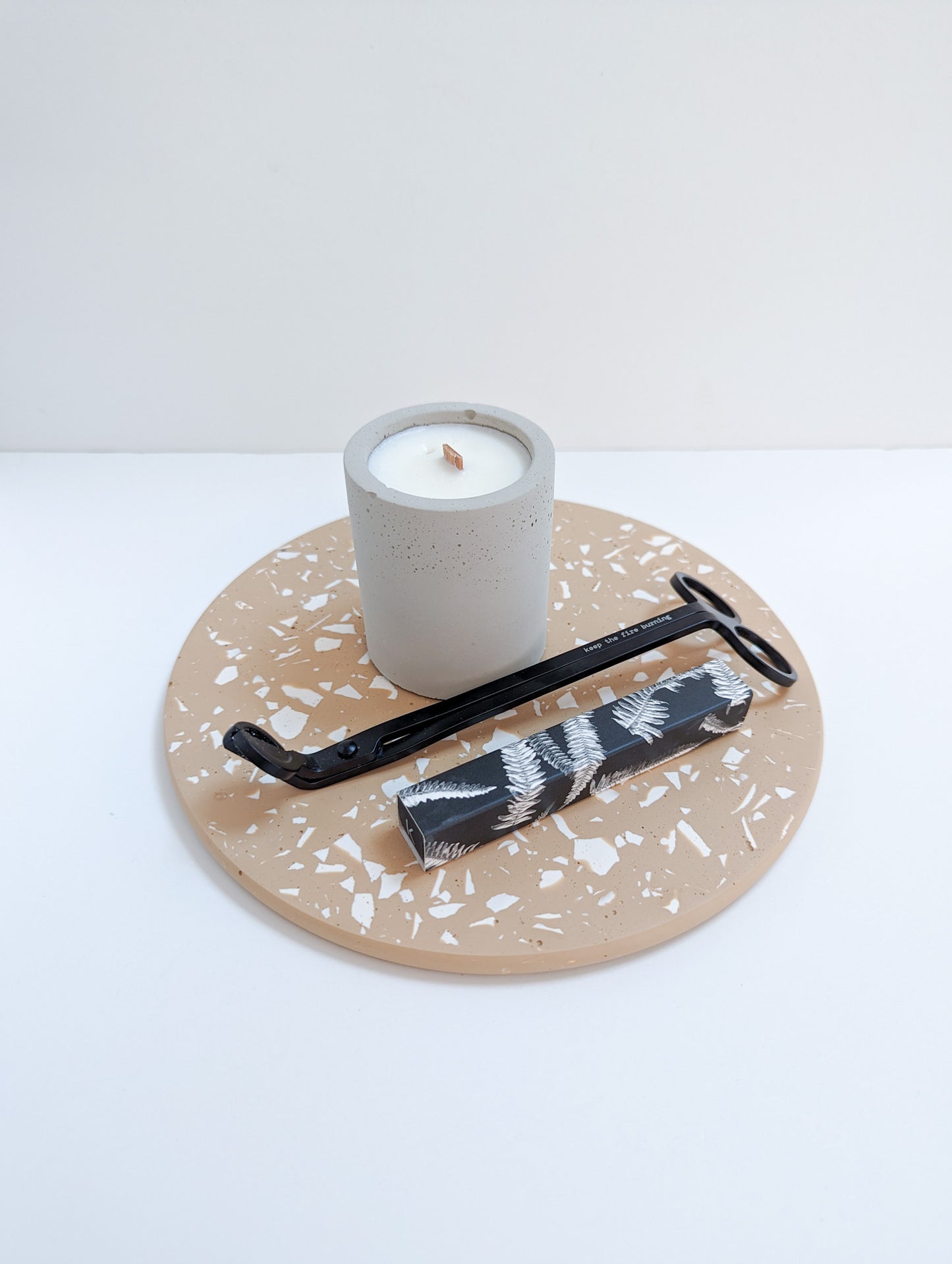 Tan & White Terrazzo Round Tray