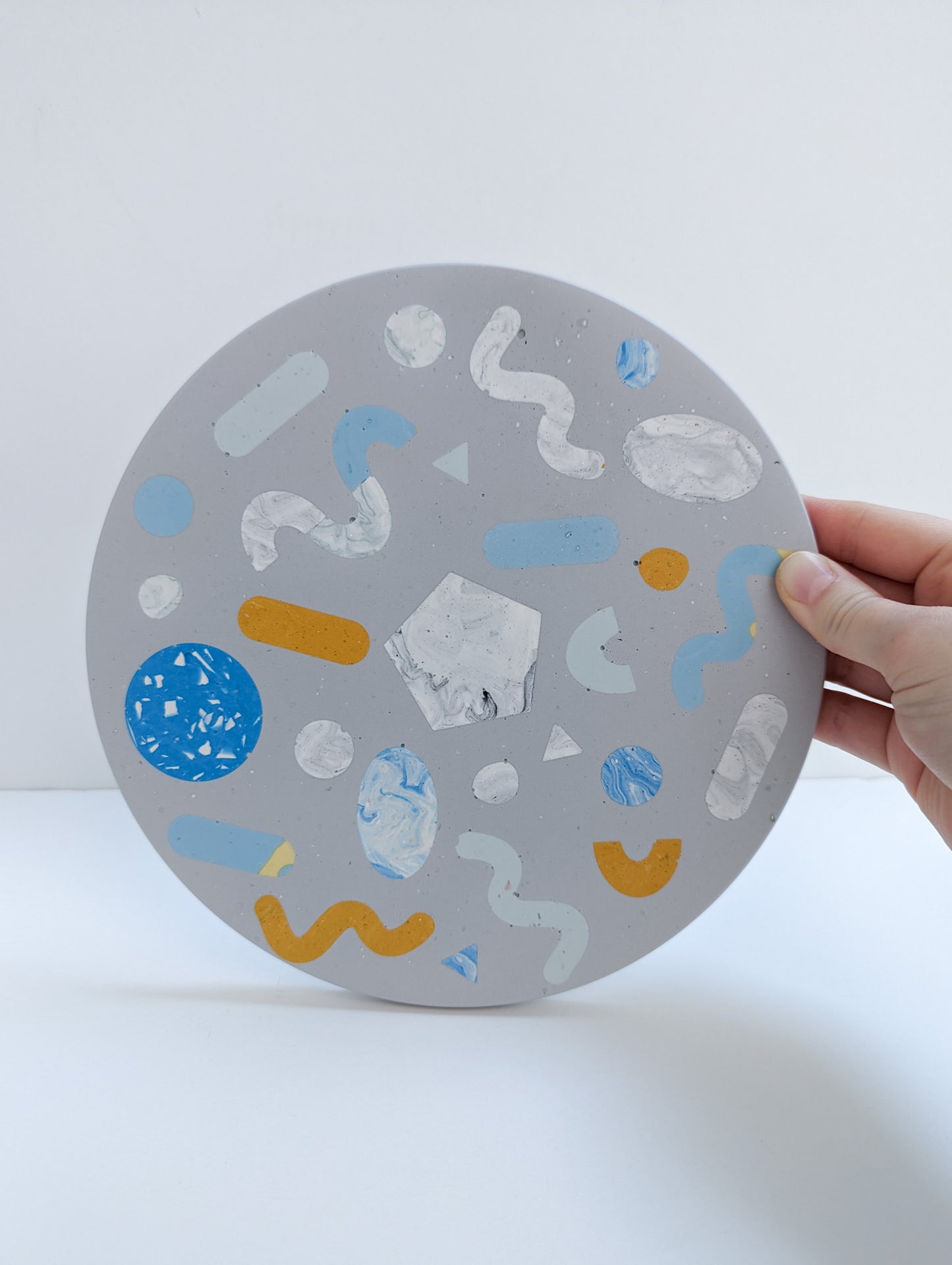 Gray Shapes Mosaic Round Tray