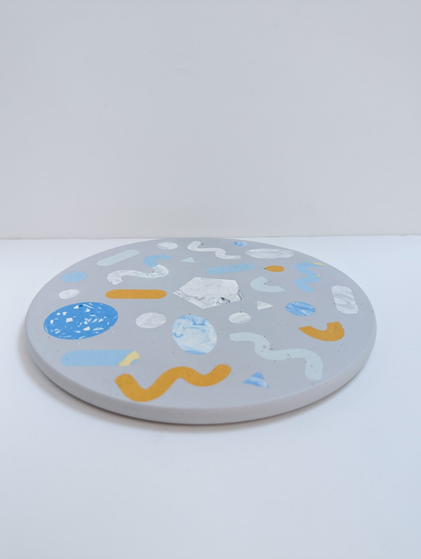 Gray Shapes Mosaic Round Tray