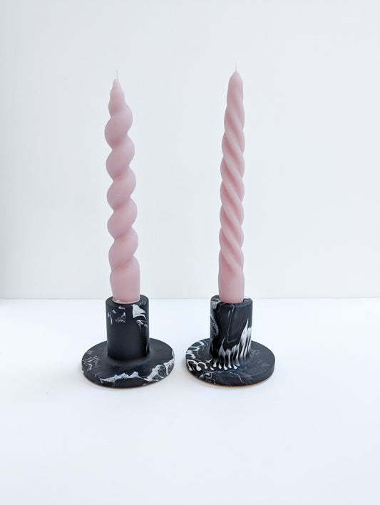 Black Marbled Taper Holder