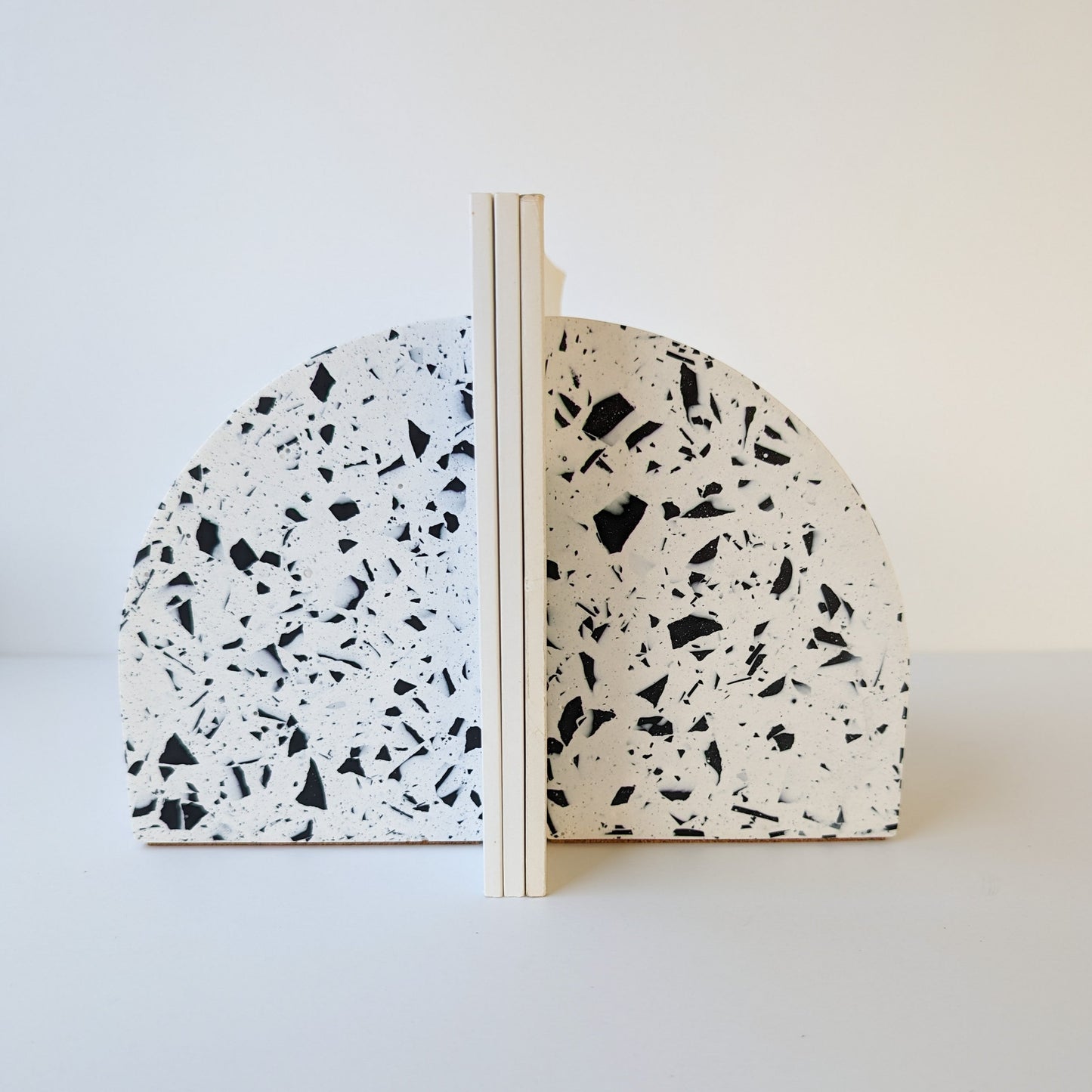 Black & White Terrazzo Curve Bookends