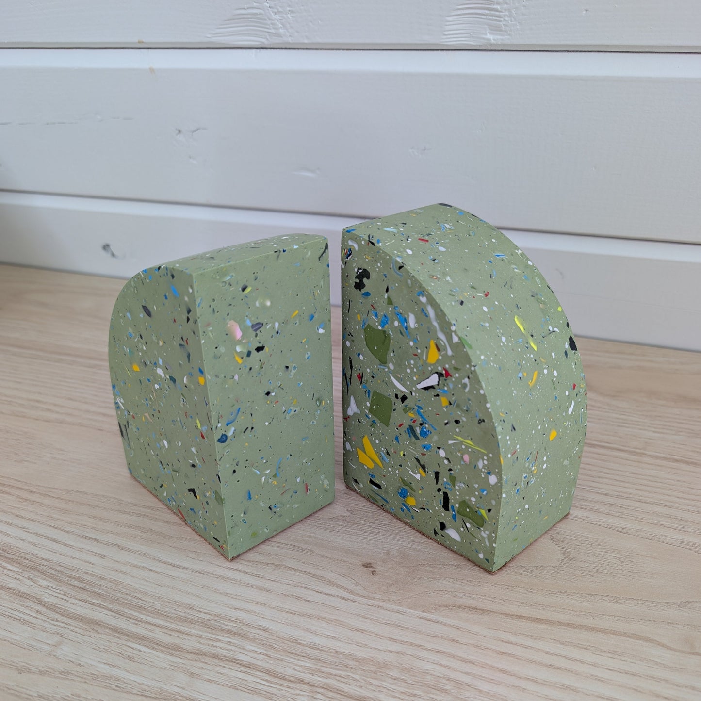 Green Terrazzo Curve Bookends