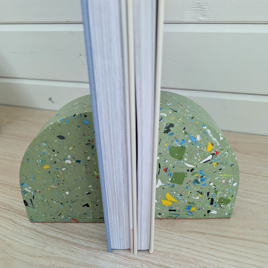 Green Terrazzo Curve Bookends