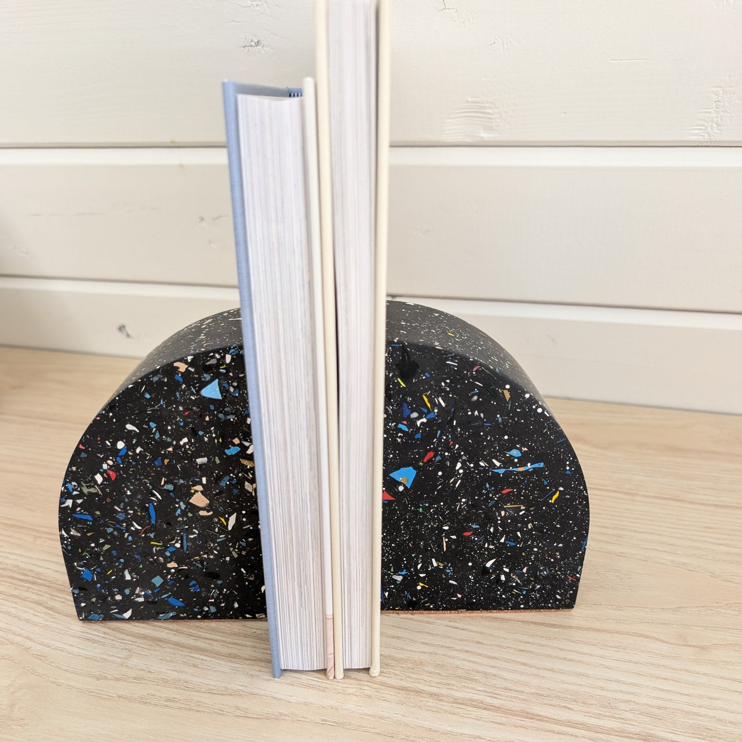 Black Terrazzo Curve Bookends