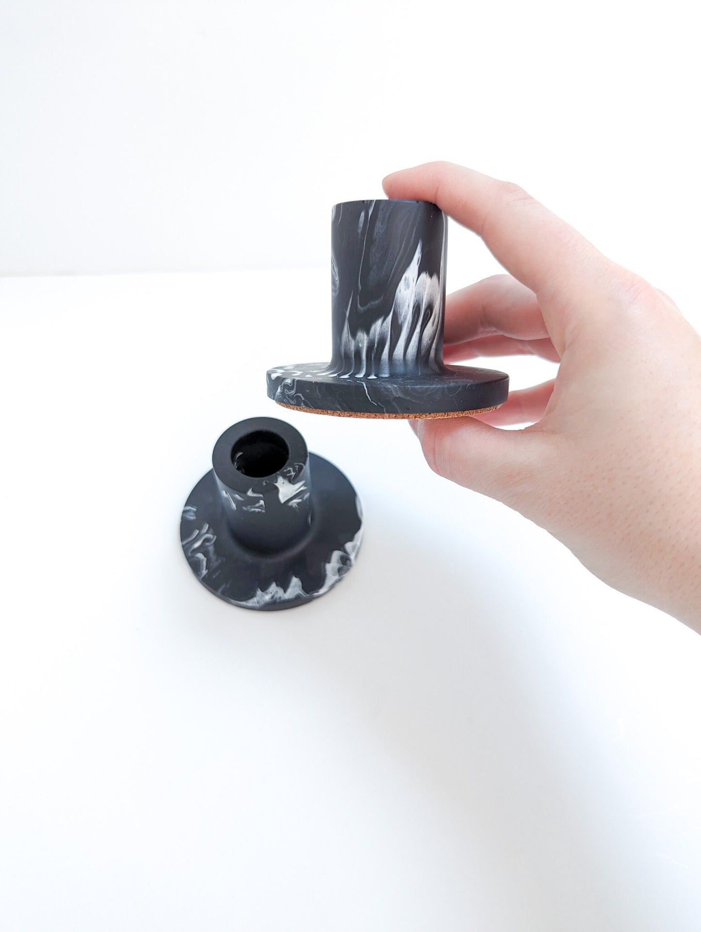 Black Marbled Taper Candle Holder