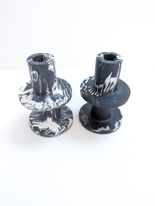 Black Marbled Taper Candle Holder