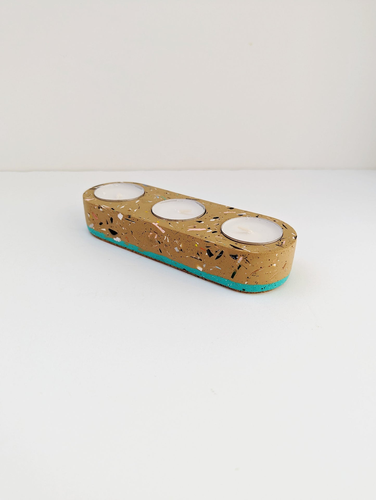 Tan Terrazzo Tealight Trio Candleholder