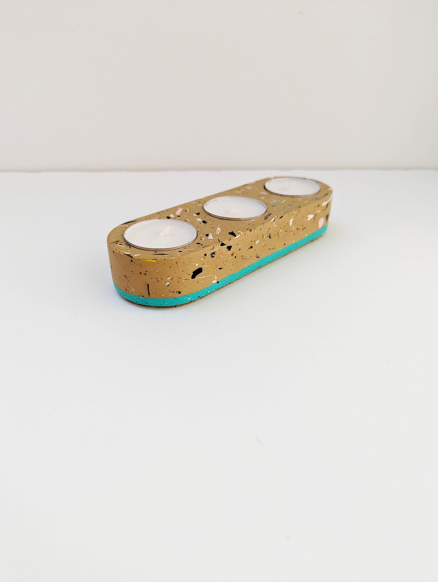 Tan Terrazzo Tealight Trio Candleholder