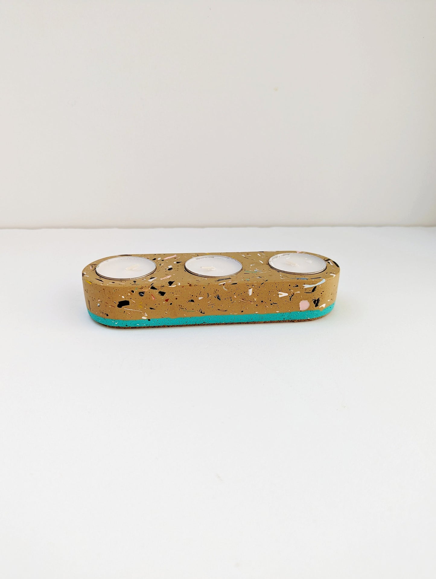 Tan Terrazzo Tealight Trio Candleholder