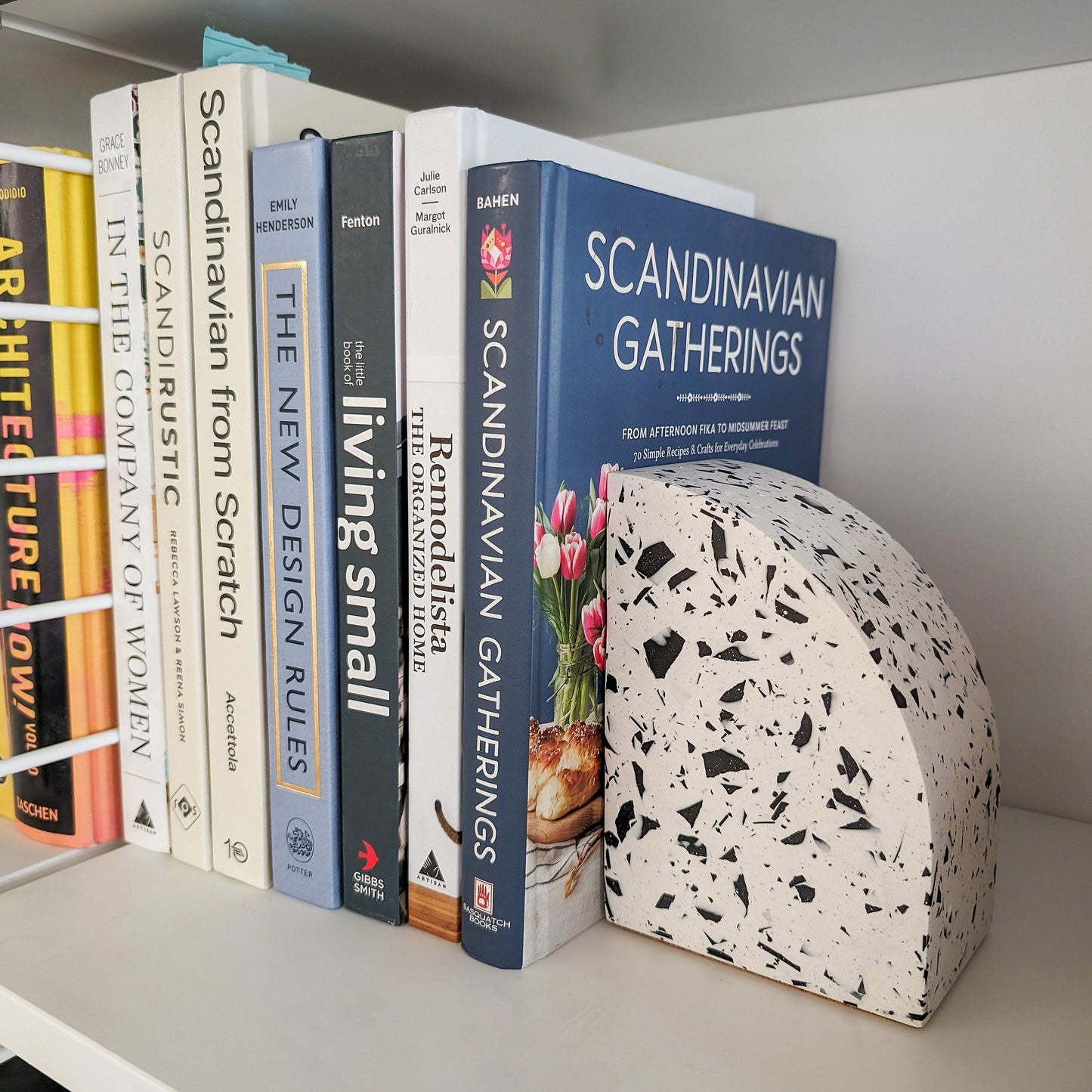 Green Terrazzo Curve Bookends, Modern Terrazzo Bookends, Colorful Bookshelf Decor, Heavy Cookbook Bookends