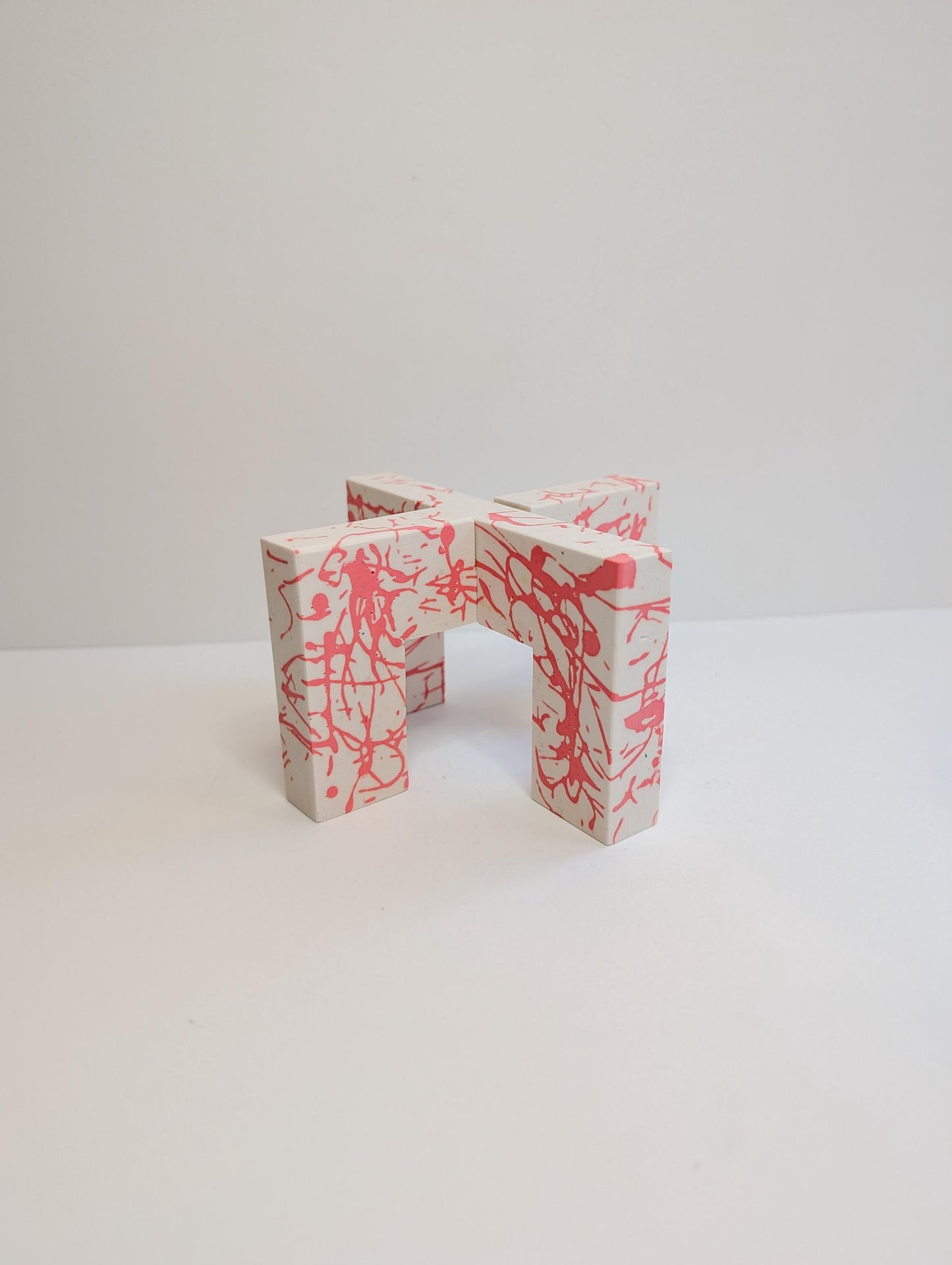Pink Interlocking Plant Stand, Abstract Plant Pedestal, Colorful Indoor Plant Stand