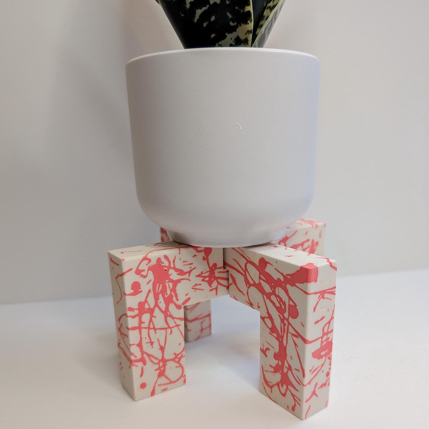 Pink Interlocking Plant Stand, Abstract Plant Pedestal, Colorful Indoor Plant Stand