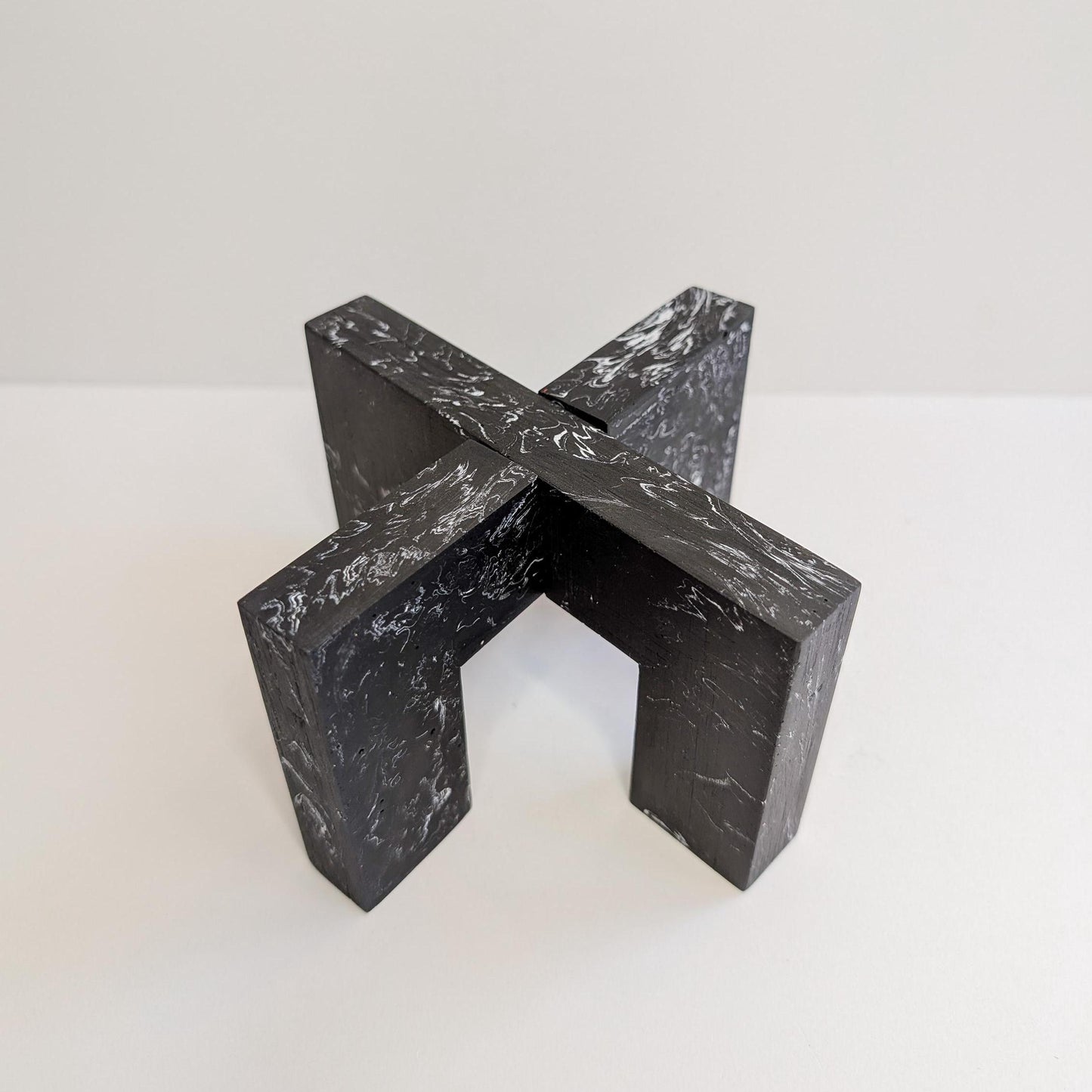 Black Interlocking Plant Stand, Abstract Plant Pedestal, Marbled Indoor Plant Stand