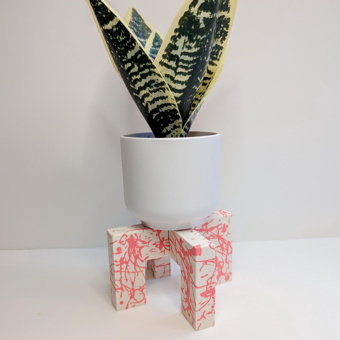 Pink Interlocking Plant Stand, Abstract Plant Pedestal, Colorful Indoor Plant Stand