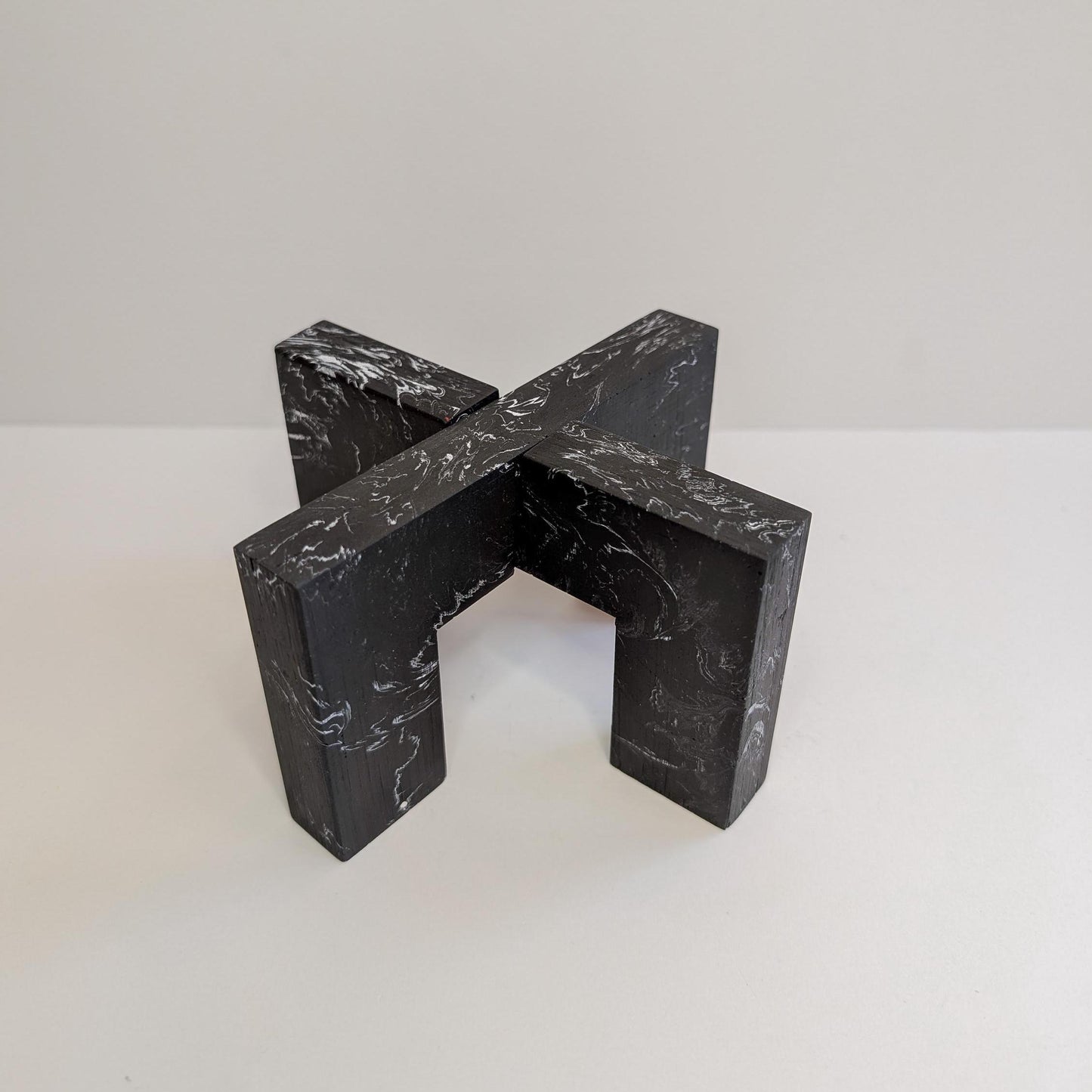 Black Interlocking Plant Stand, Abstract Plant Pedestal, Marbled Indoor Plant Stand