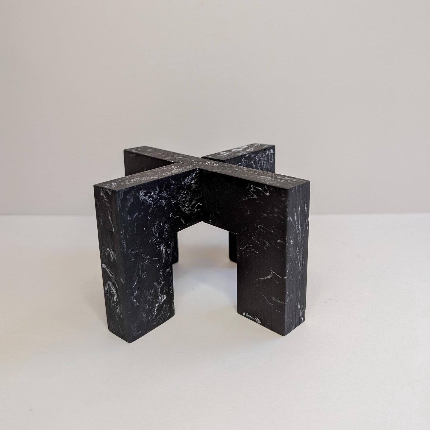 Black Interlocking Plant Stand, Abstract Plant Pedestal, Marbled Indoor Plant Stand