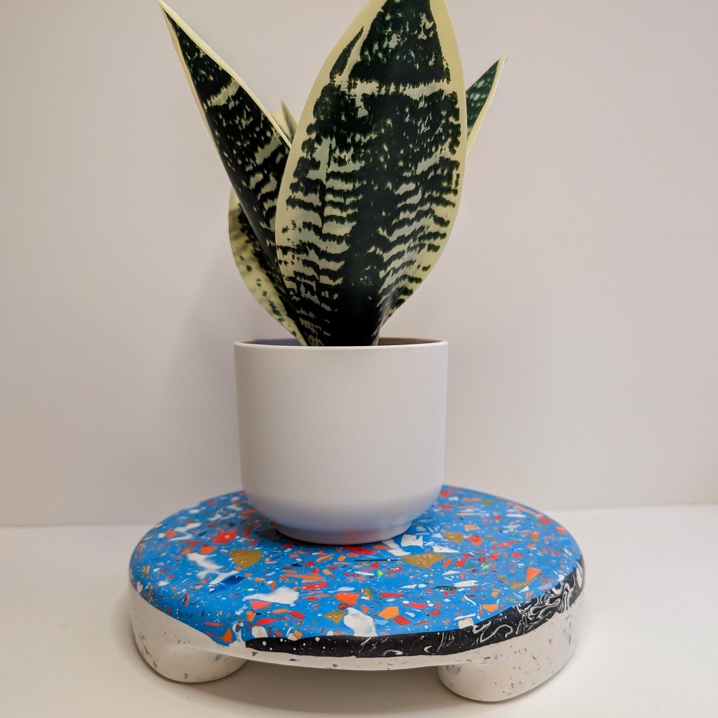 Terrazzo Plant Pedestal, Colorful Indoor Plant Stand, Tabletop Plant Stand, Footed Decorative Tray