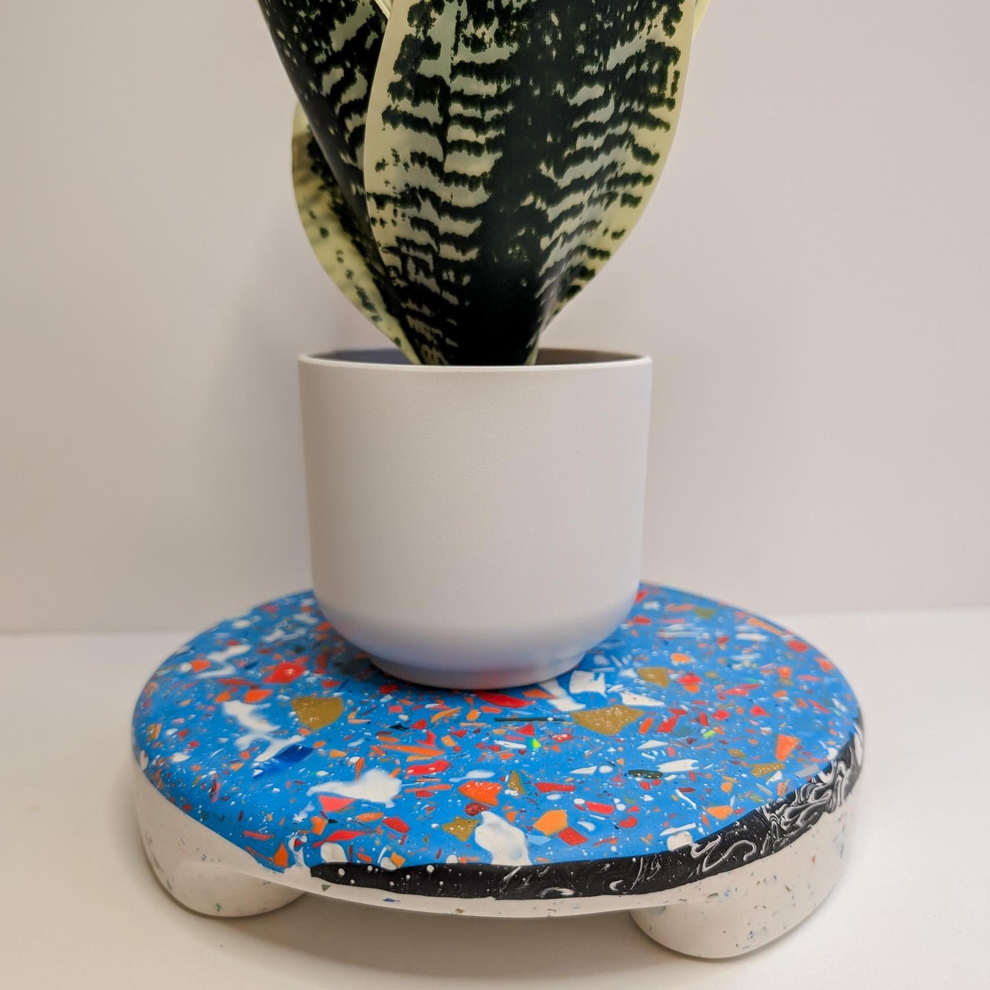 Terrazzo Plant Pedestal, Colorful Indoor Plant Stand, Tabletop Plant Stand, Footed Decorative Tray