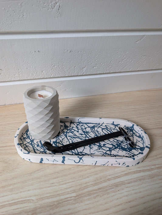 Blue & White Abstract Pattern Oval Tray