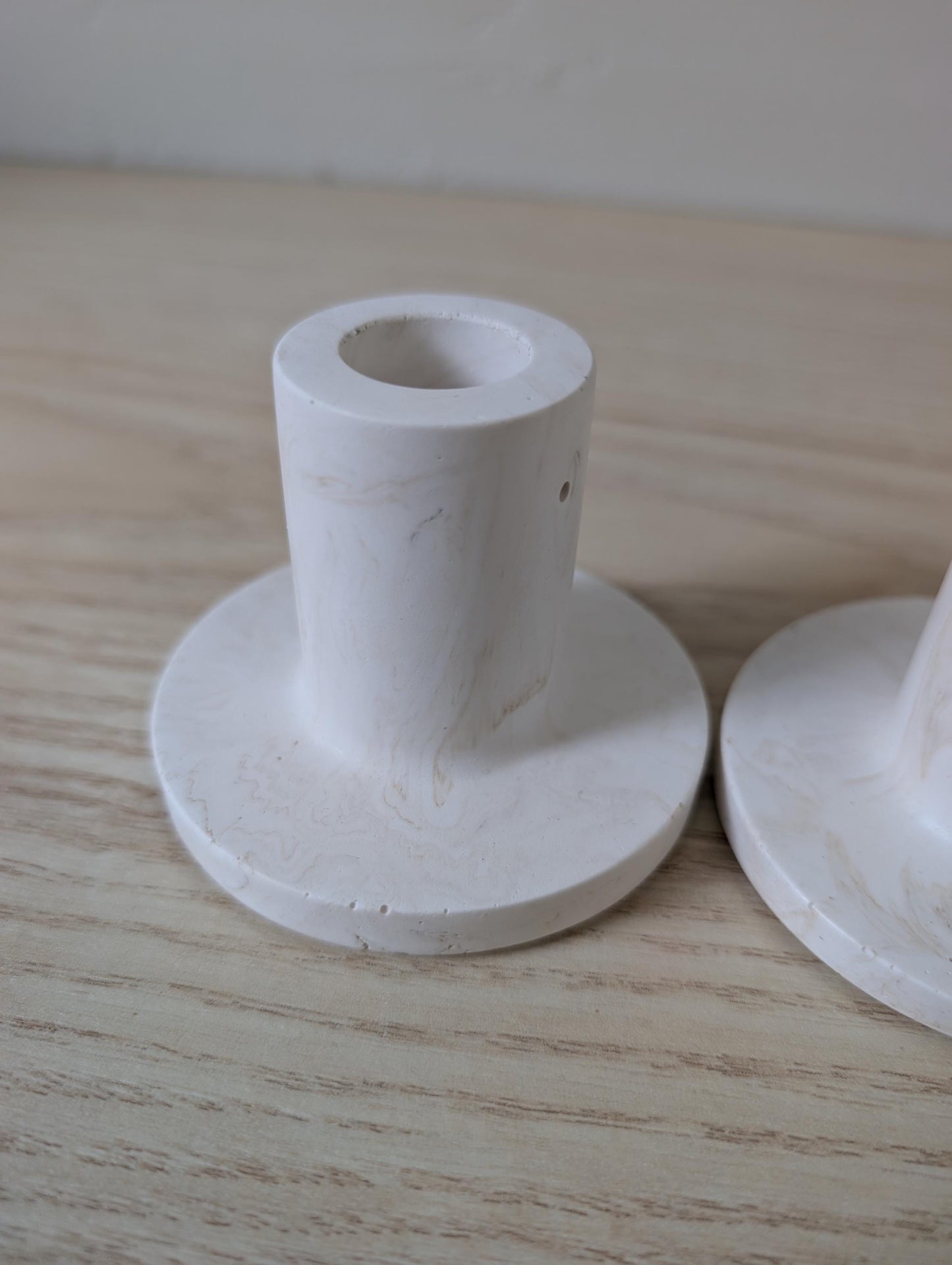 White & Tan Marbled Taper Candle Holder Set