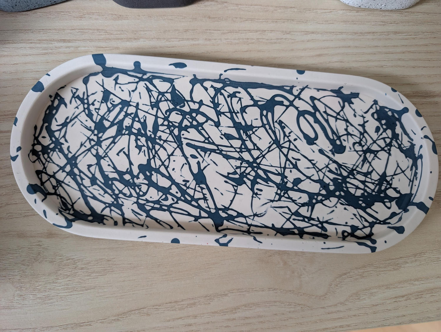 Blue & White Abstract Pattern Oval Tray
