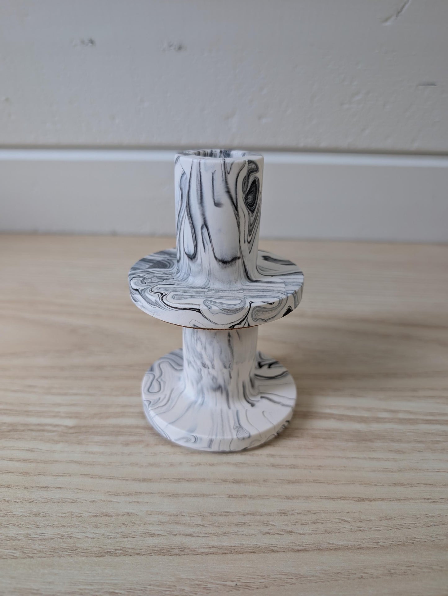 White & Black Marbled Taper Candle Holder Set