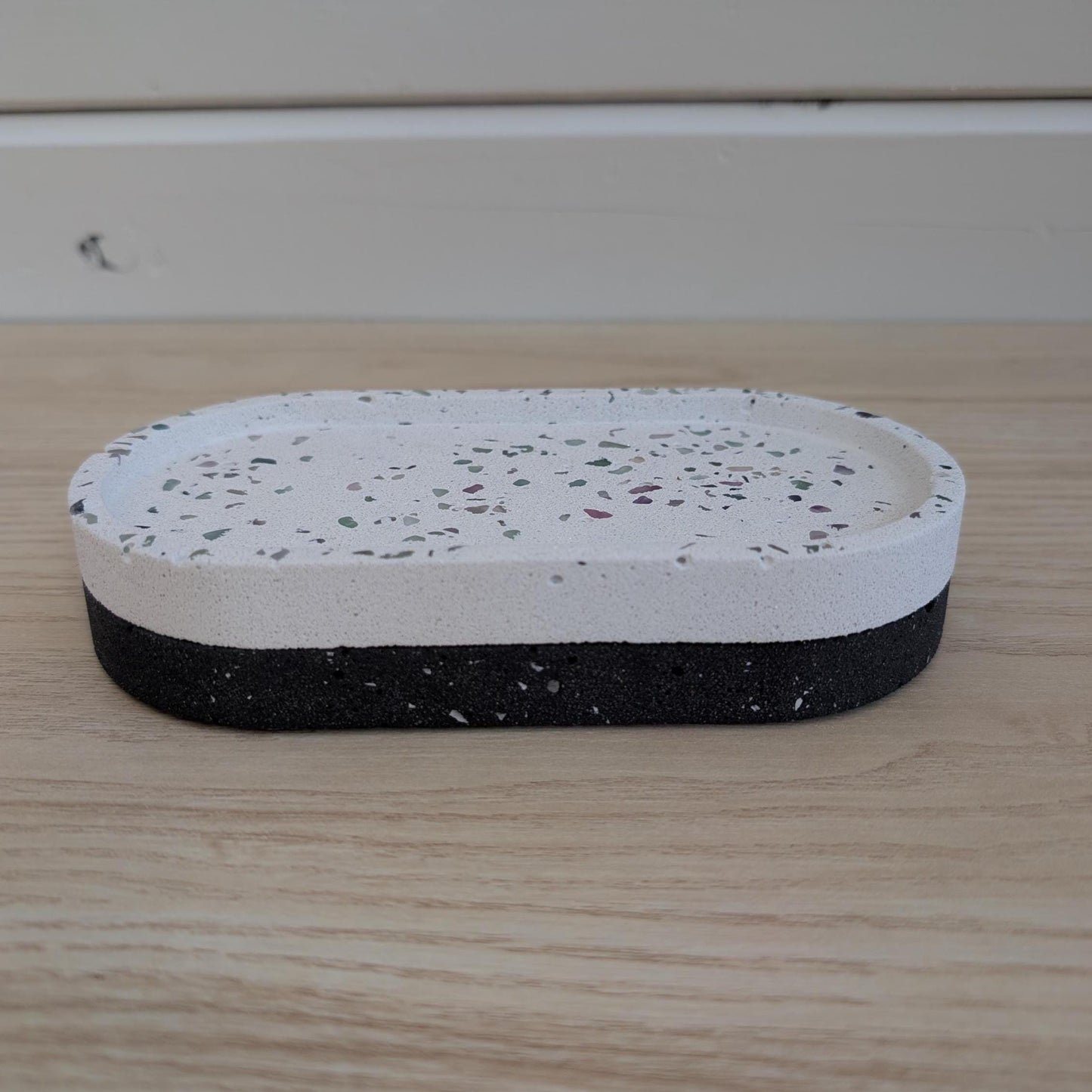 Minimalist Black Concrete Oval Tray for Bathroom & Skincare