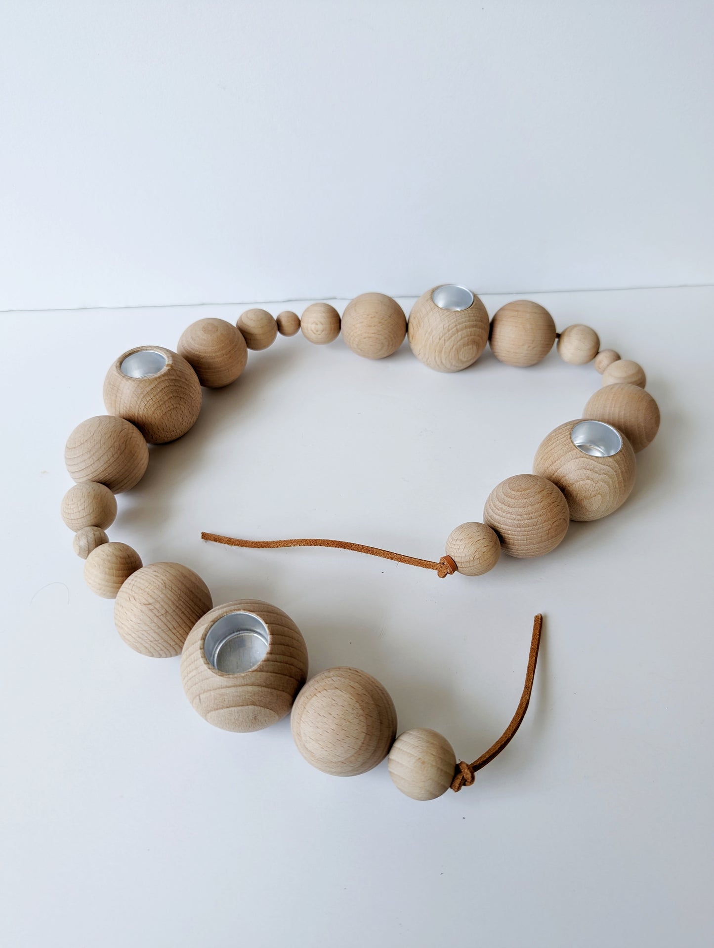 Wooden Beaded Candle Holder