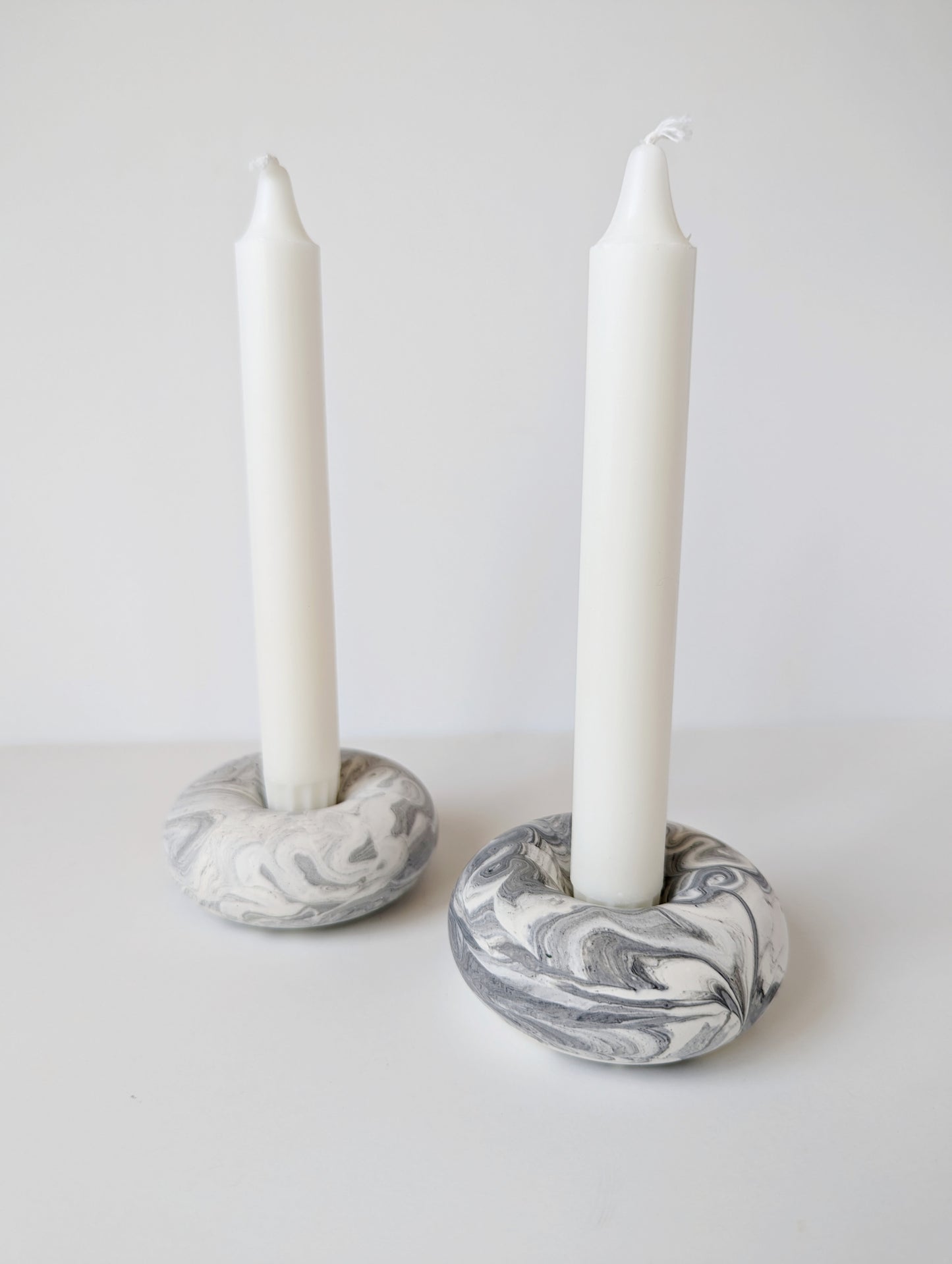 Black & White Marbled Donut Taper Holder