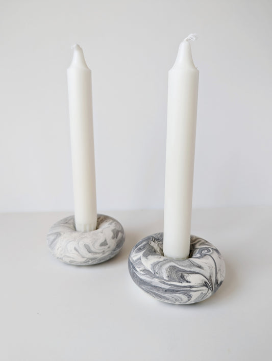 Black & White Marbled Donut Taper Holders