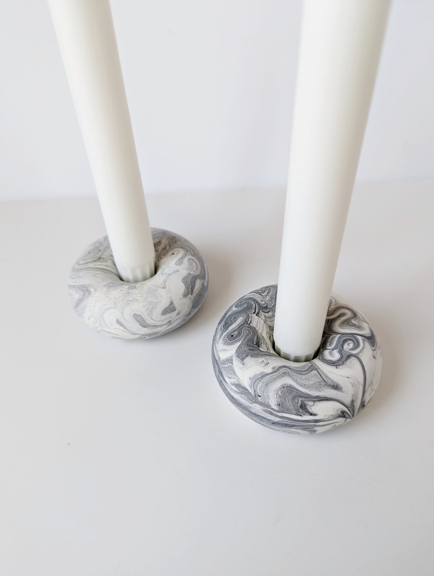 Black & White Marbled Donut Taper Holder