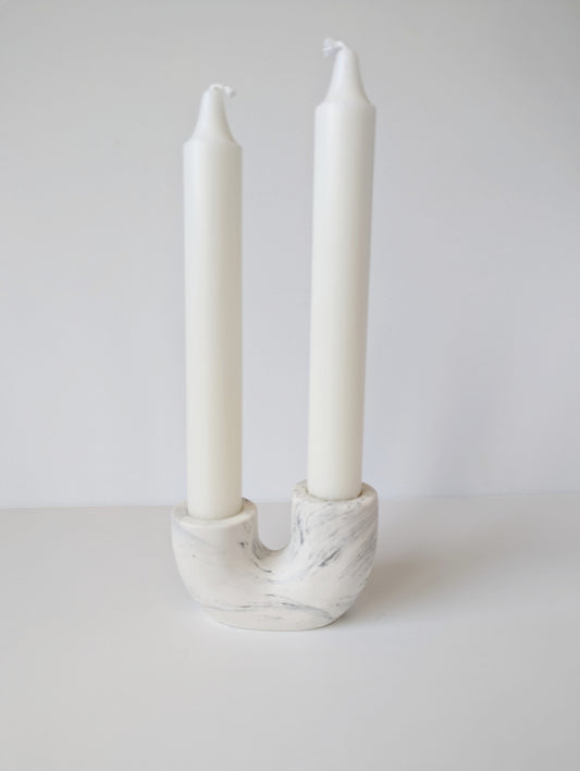 Black & White Marbled U-Shaped Taper Candle Holder