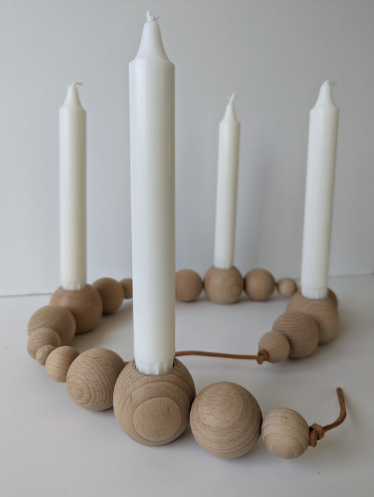 Wooden Beaded Candle Holder