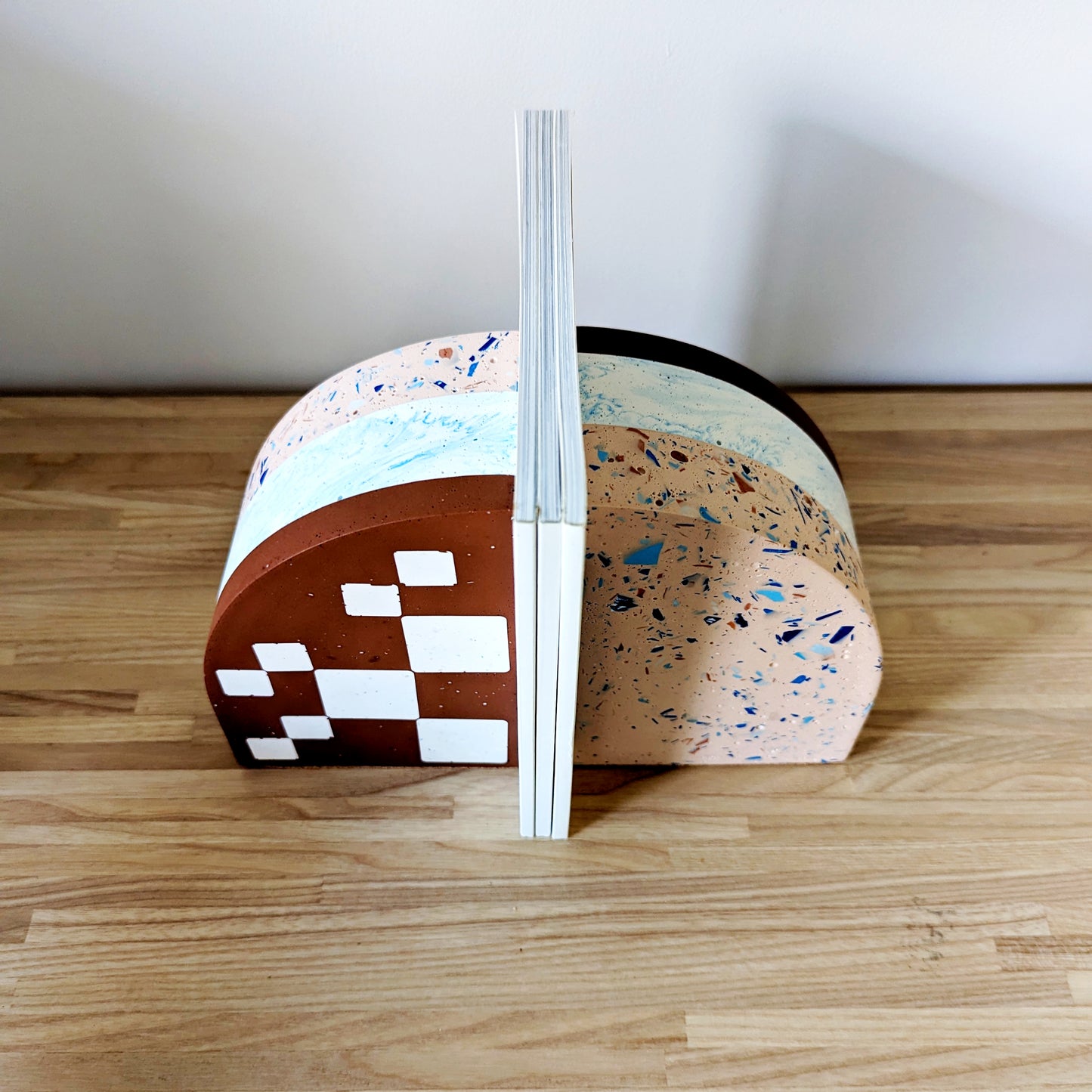 Checkered Terrazzo Curve Bookend (Set of 2)