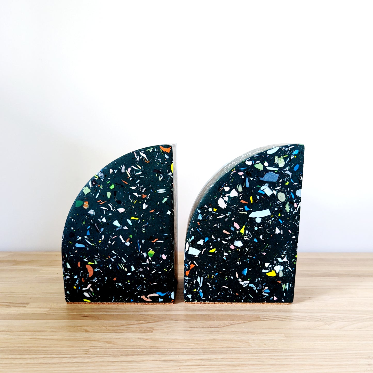 Dark Green Terrazzo Curve Bookend (Set of 2)