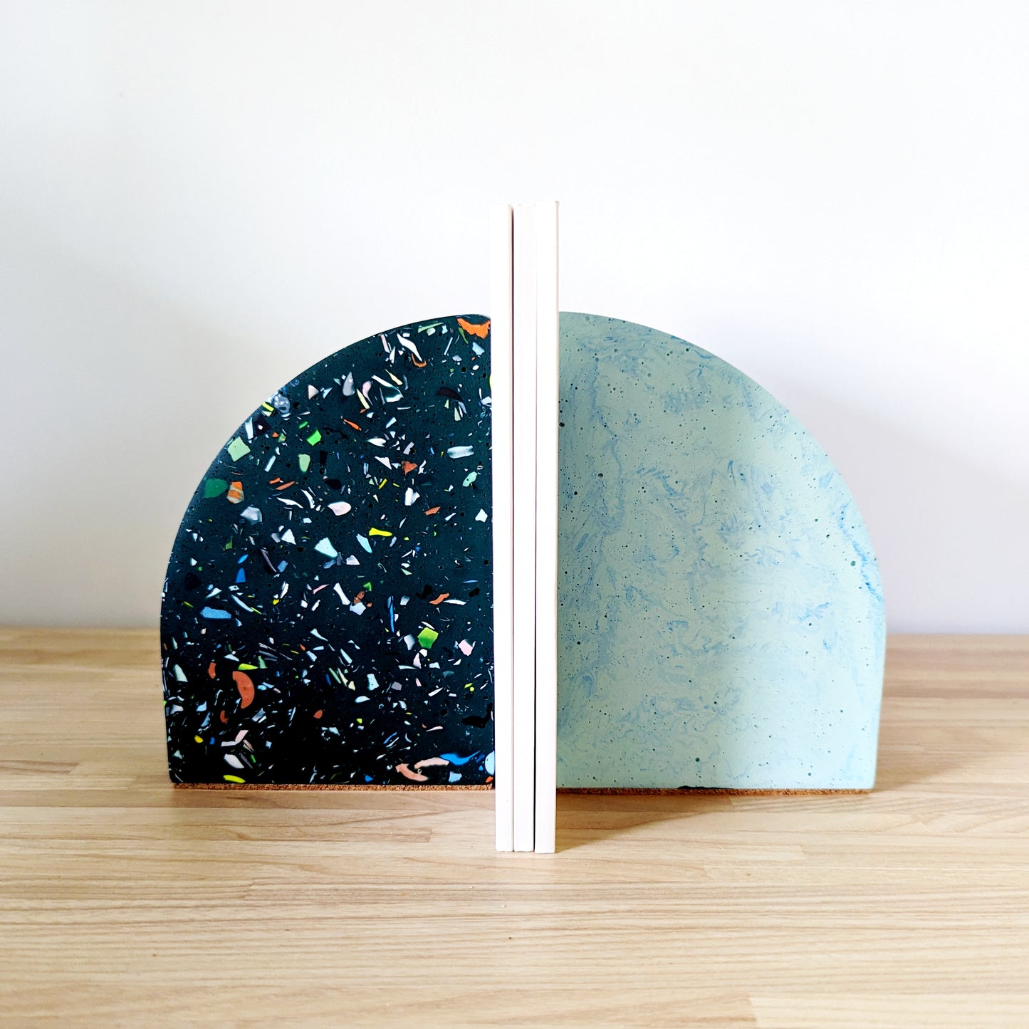 Dark Green Terrazzo Curve Bookend (Set of 2)