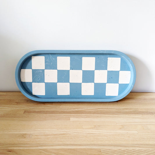 Blue Checkerboard Large Oval Tray