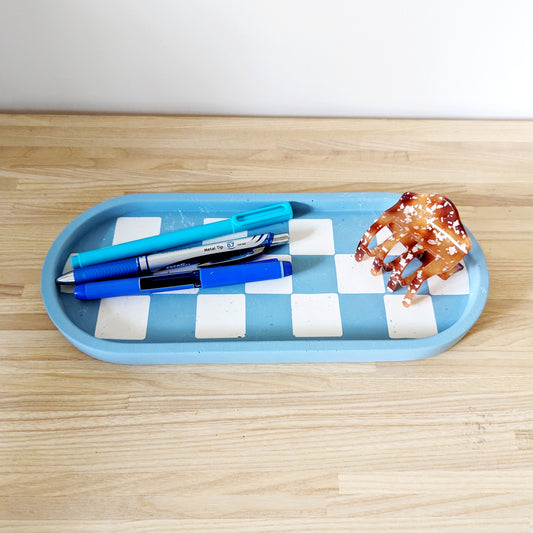 Blue Checkerboard Large Oval Tray