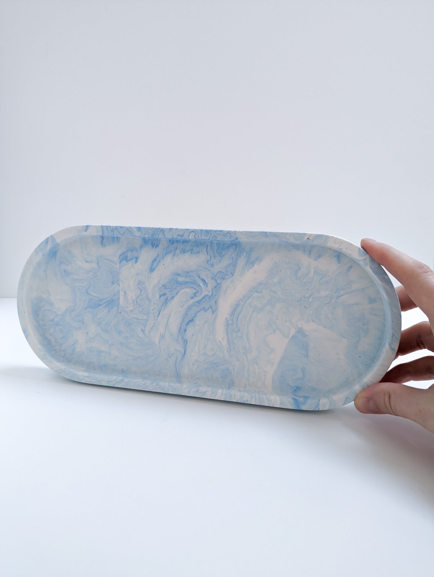 Blue & White Marbled Large Oval Tray
