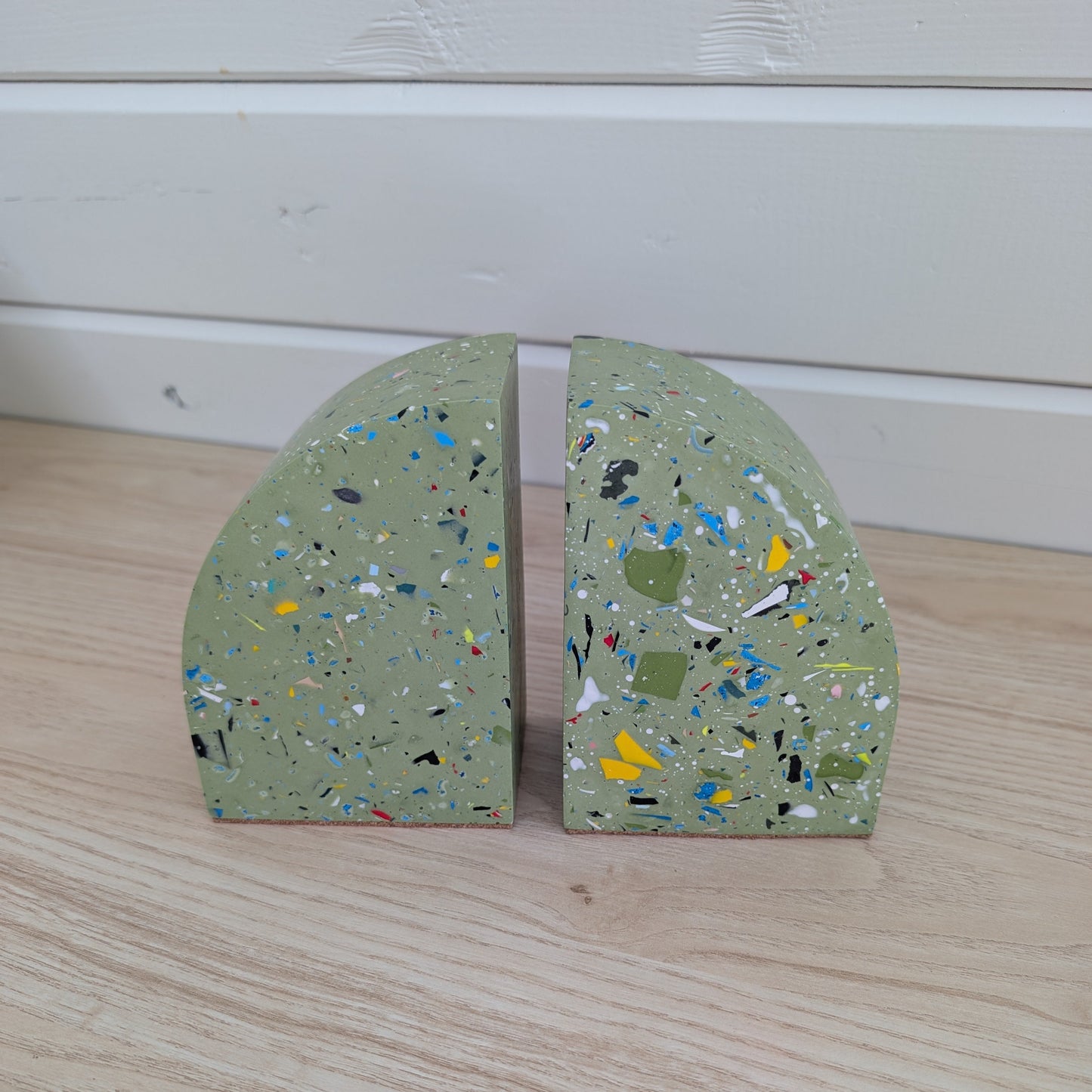 Green Terrazzo Curve Bookends